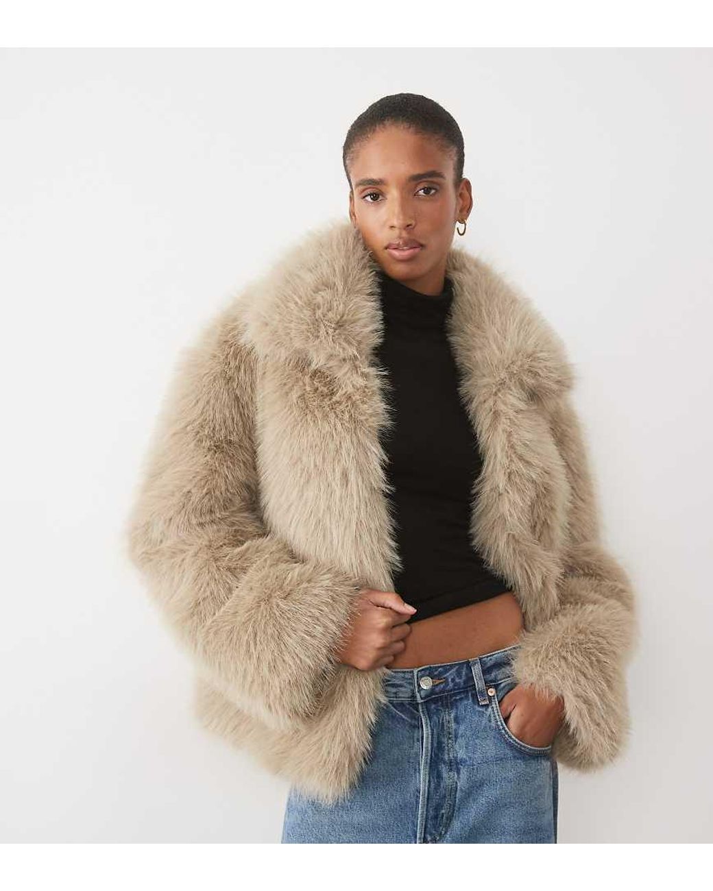 ASOS Natural Asos Design Tall Short Collared Faux Fur Jacket