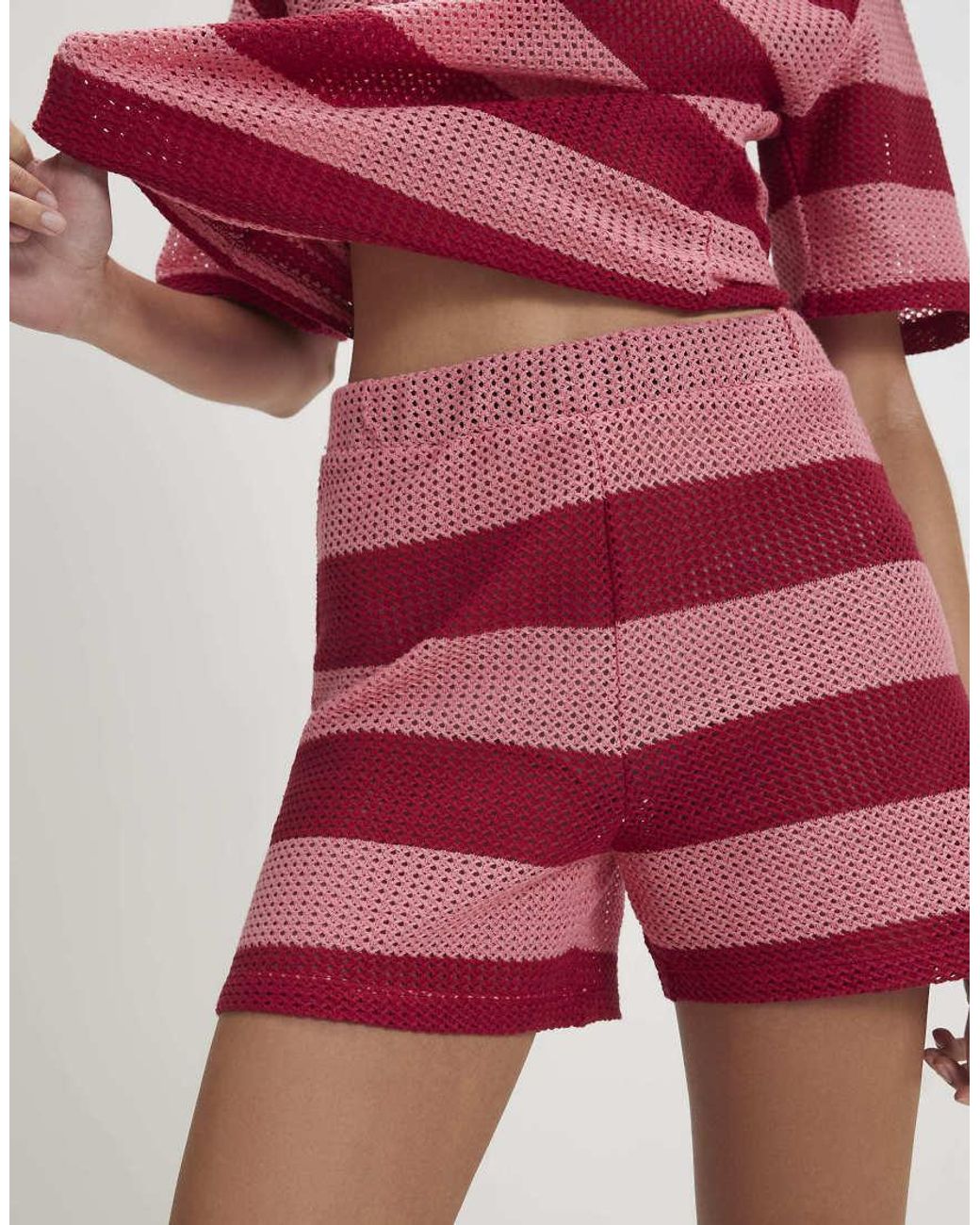 River Island Red Stripe Crochet Shorts