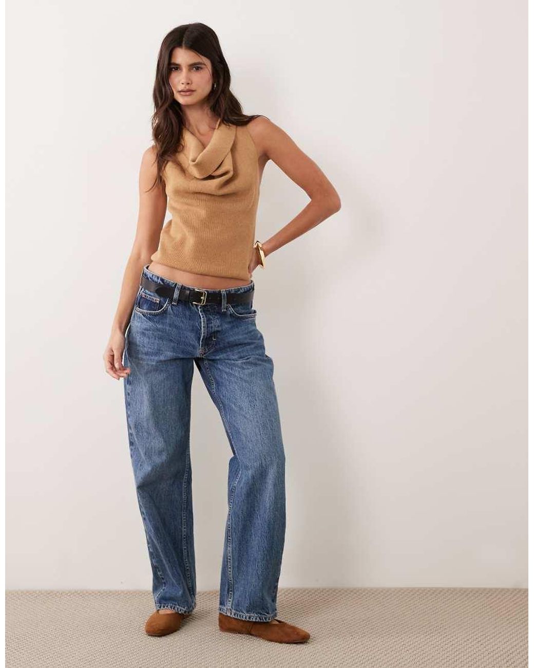 ASOS Blue Ribbed Cowl Neck Halter Knitted Top