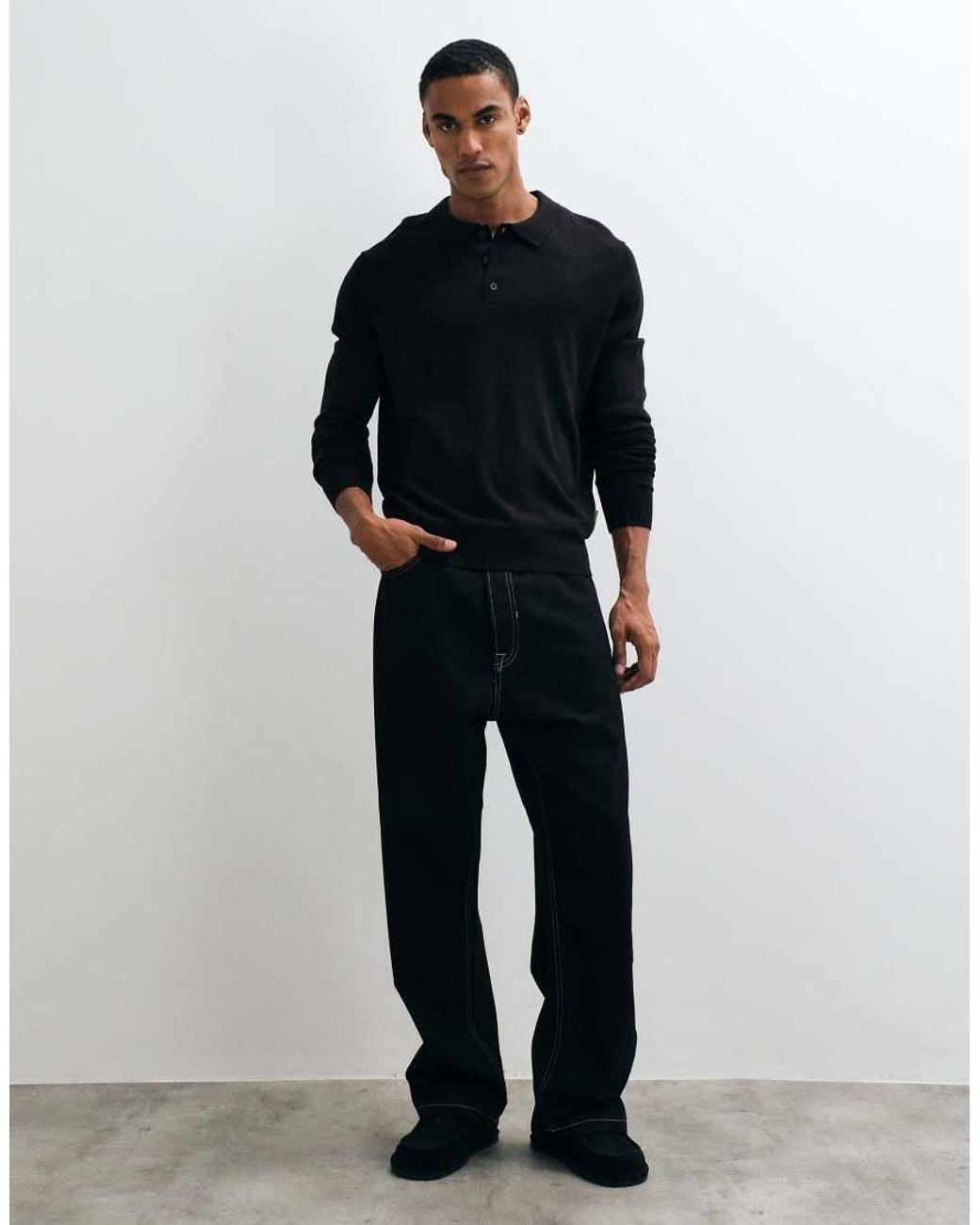 JJ Rebel Blue Knitted Long Sleeve Polo for men
