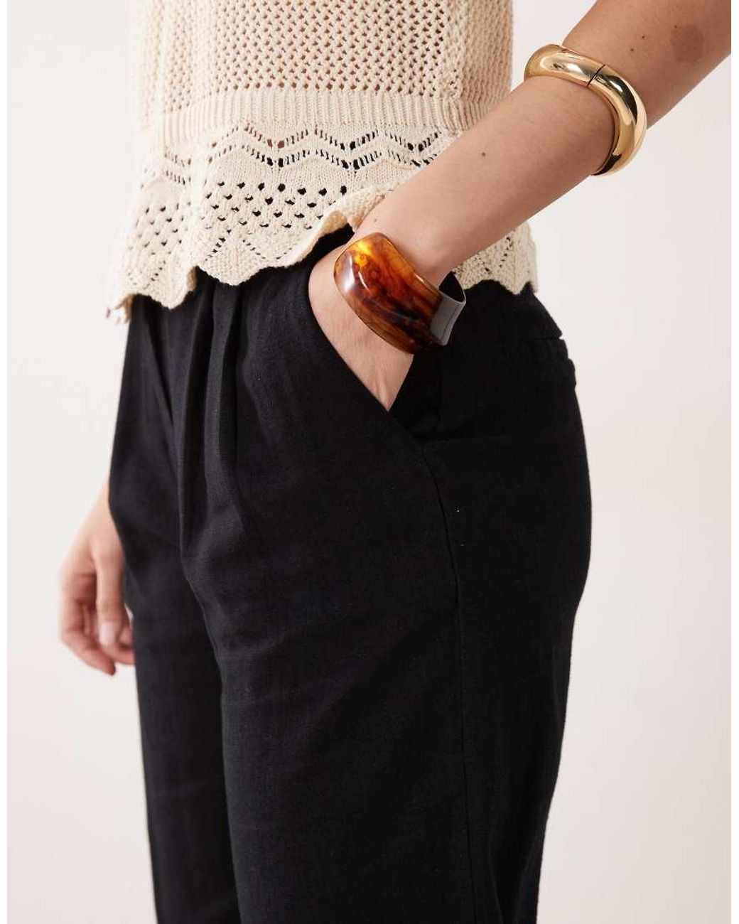 Abercrombie & Fitch Black Wide Leg Linen Rich Pants