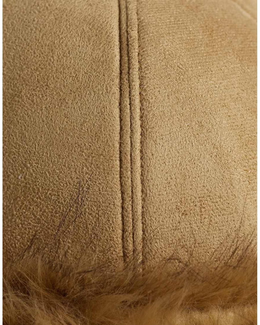 Vila Natural Faux Suede Hat With Faux Fur Trim