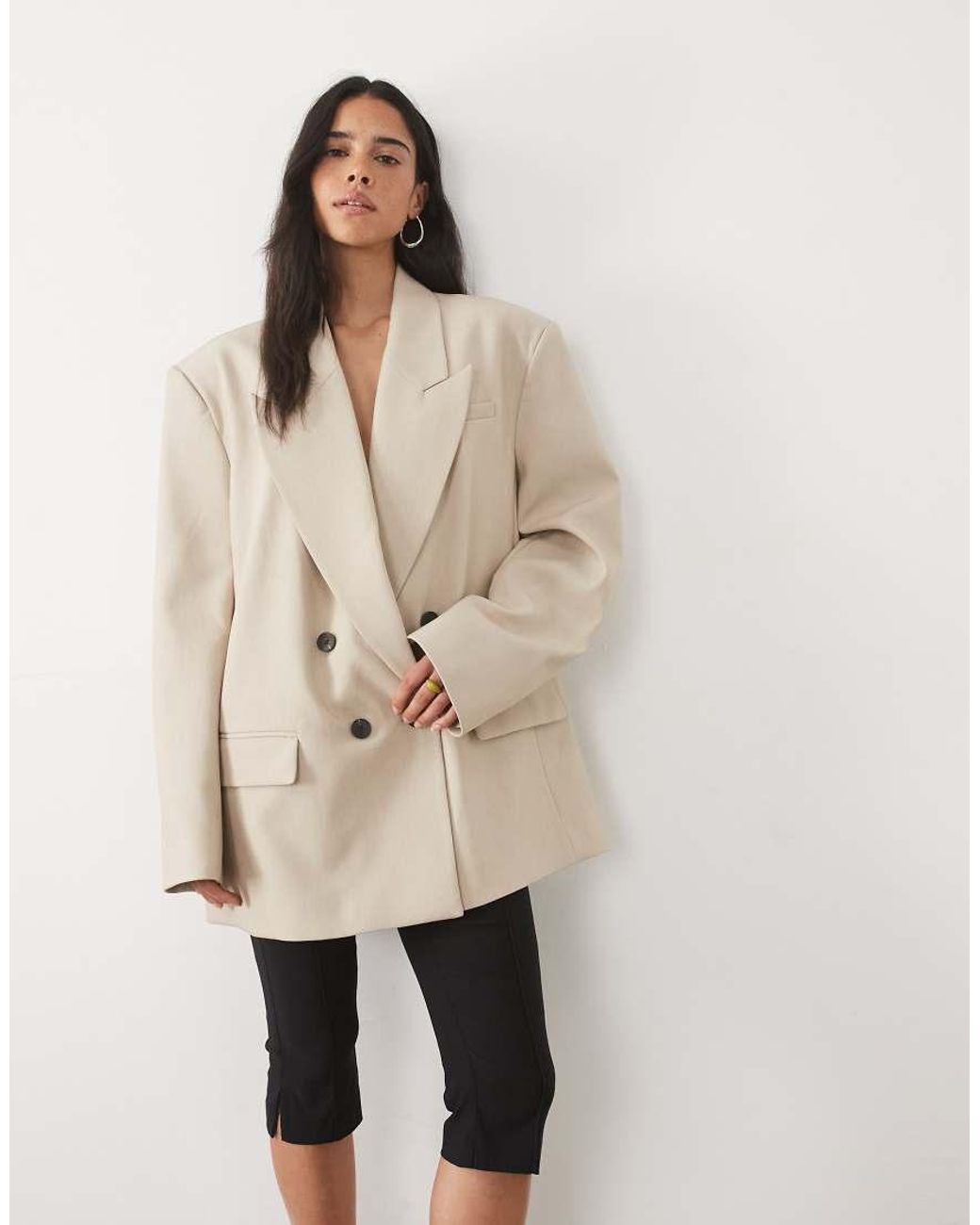 ASOS Natural Tailored Strong Shoulder Double Breasted Blazer