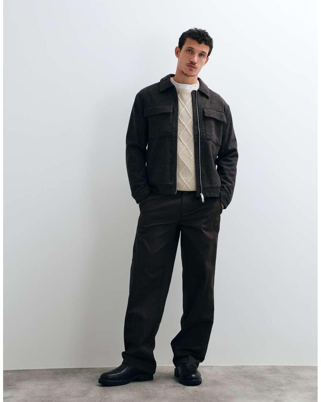 Only & Sons Blue Zip Through Collared Wool Jacket for men