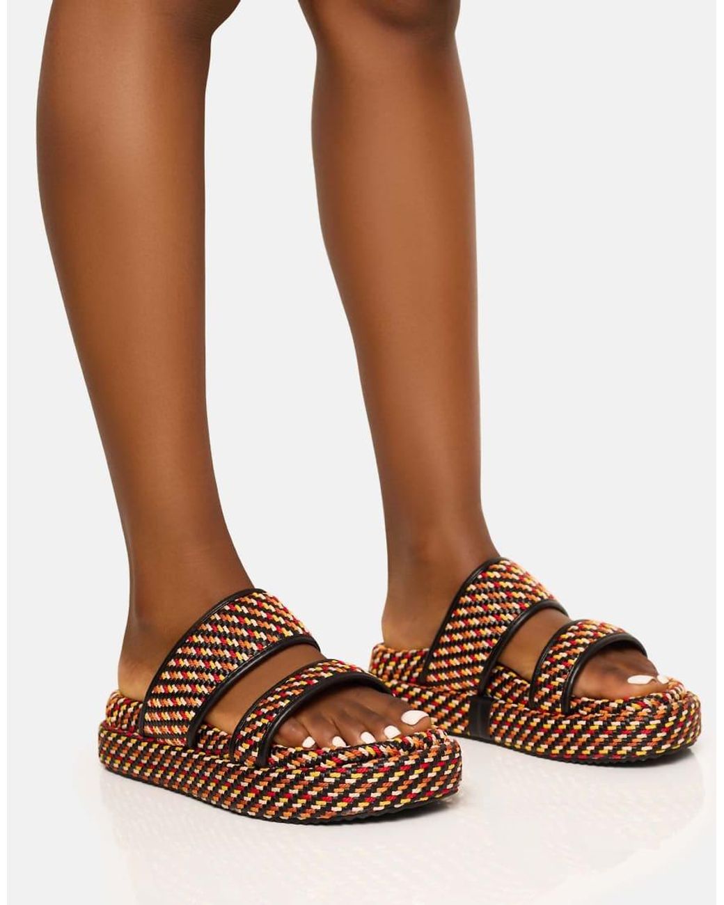 Public Desire Brown Cierra Double Strap Patterned Platform Sandal