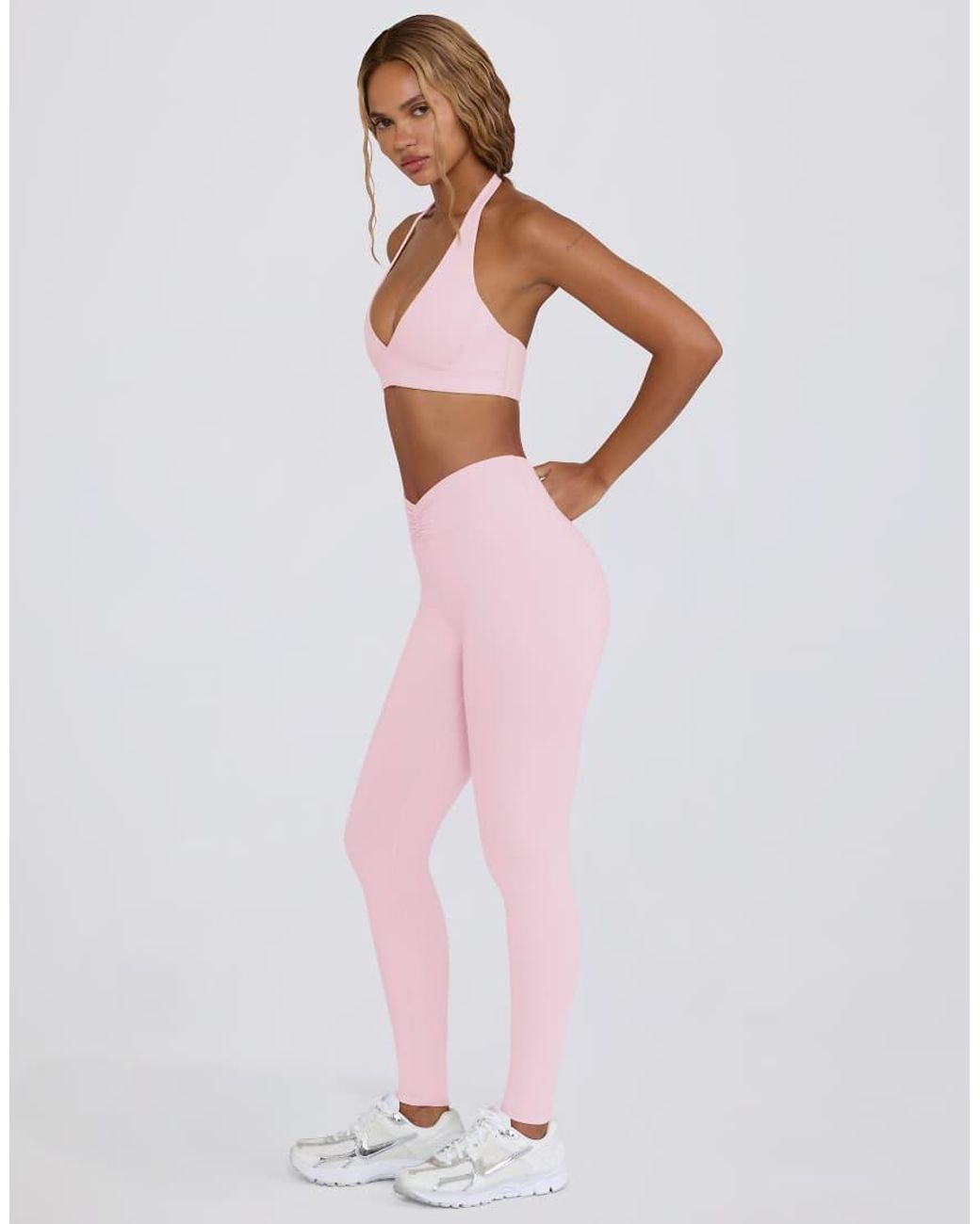 BO+TEE Pink Ruched Mid Rise Leggings
