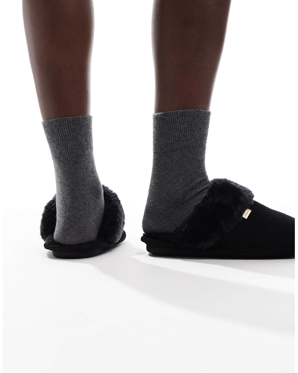 Hunter Black – gefütterte mules-hausschuhe