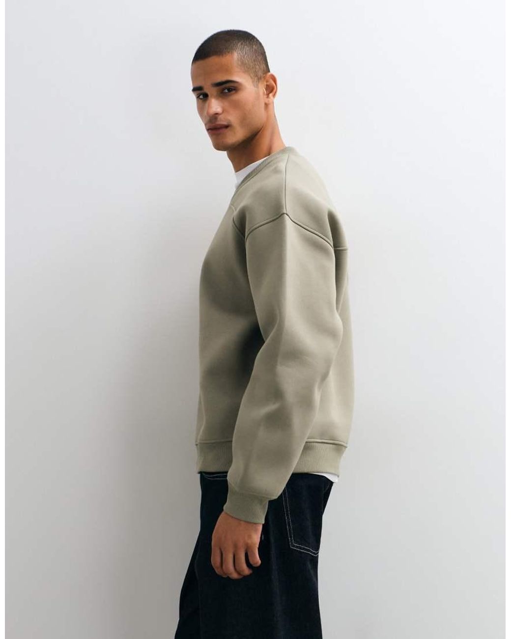 ASOS Green Oversized Sweatshirt With V Neck Crew And Additional Seams for men