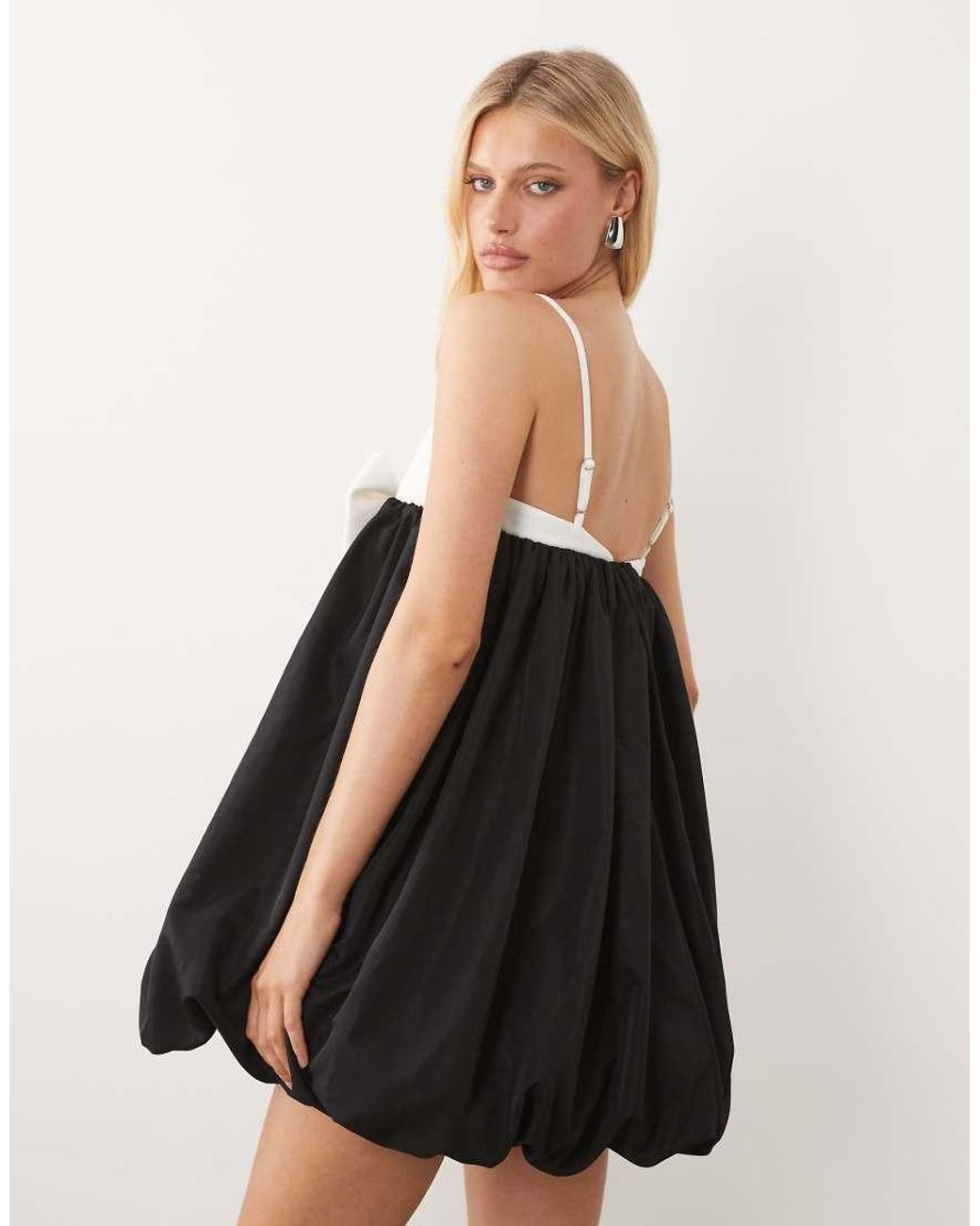 ASOS Black Bow Front Contrast Bubble Hem Mini Dress