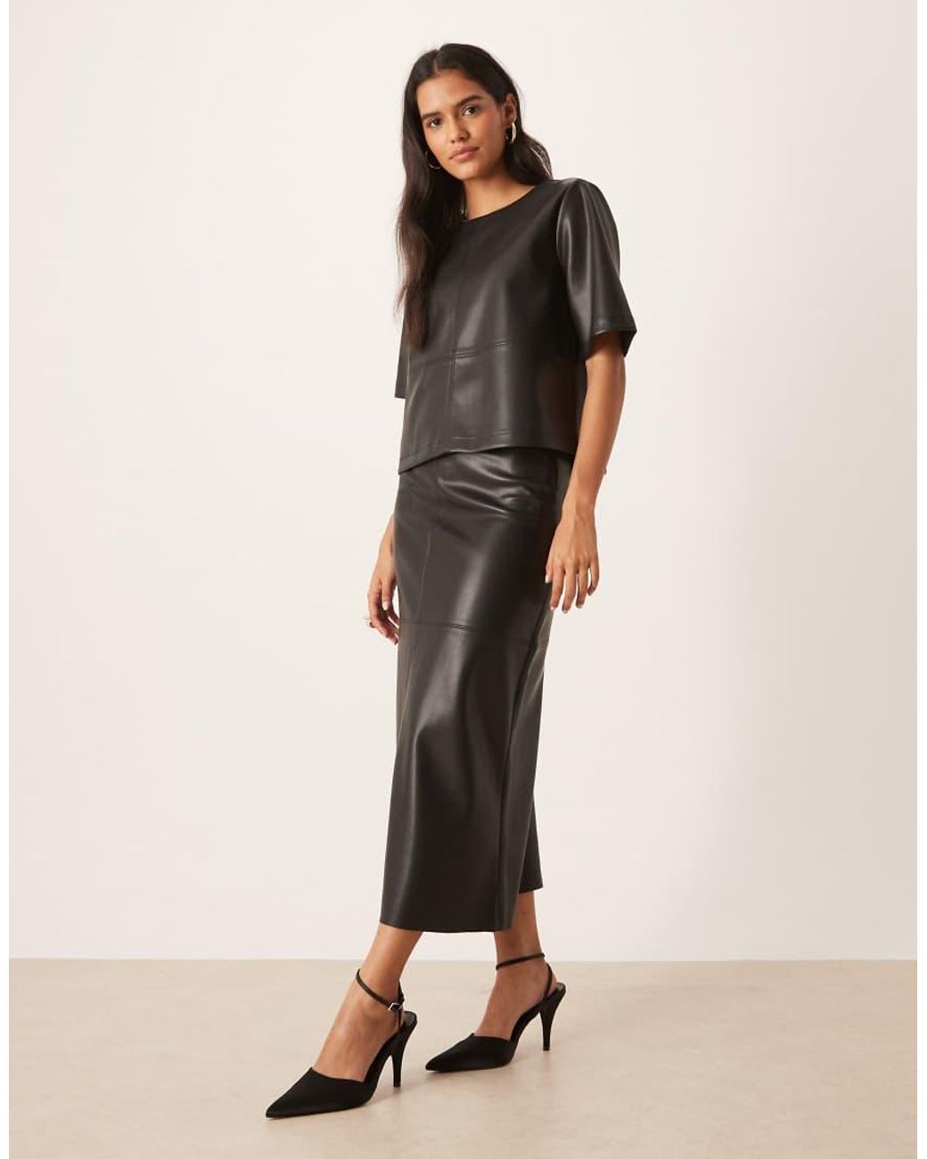 Gina Tricot Black Pu Boxy Fit Short Sleeve Top