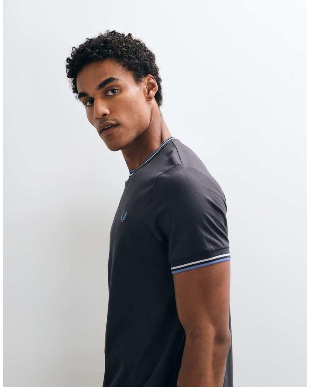 Fred Perry Blue Short Sleeve Twin Tipped Logo T-Shirt for men