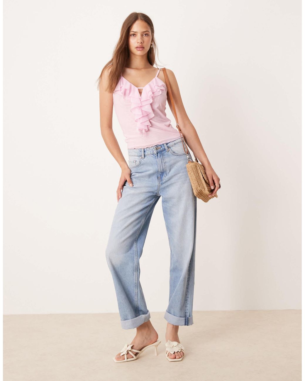 Mesh Ruffle Top ASOS Mesh Ruffle Cami Top in Red | Lyst