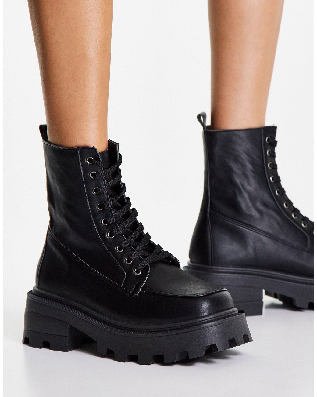 TOPSHOP Kayla Chunky Lace Up Boot in Black Lyst