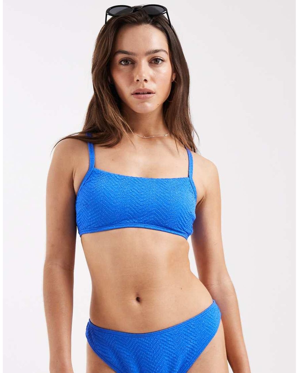 New Look Blue Textured Detail Bikini Top