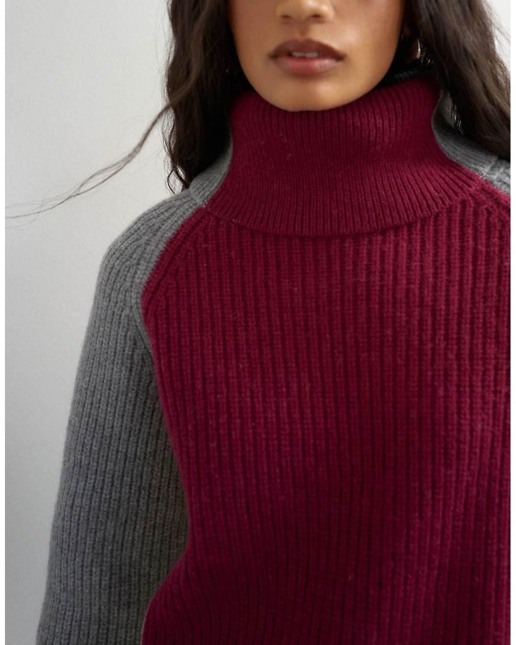 TOPSHOP Multicolor Knitted Premium Pure Lambswool Colour Block High Neck Jumper