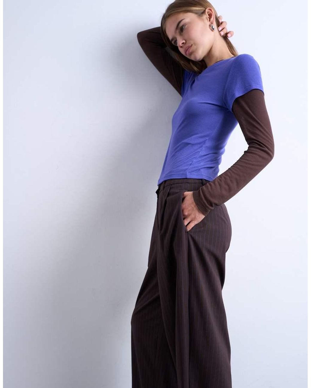 TOPSHOP Blue Tailored Pleated Ovoid Trouser