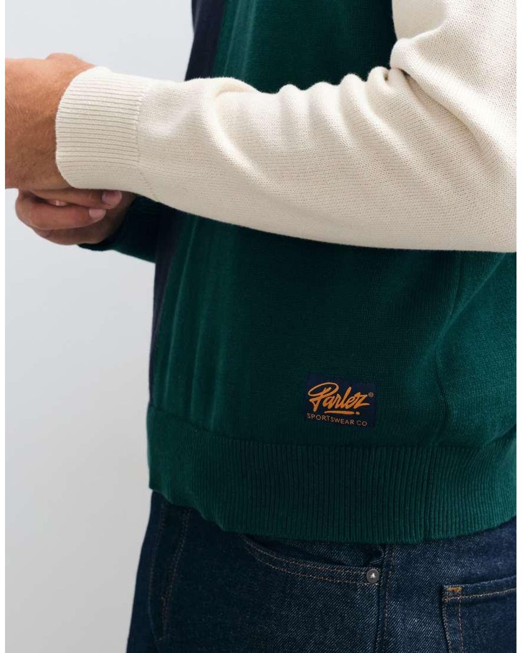 Parlez Green Colour Block Knitted Crewneck Jumper for men