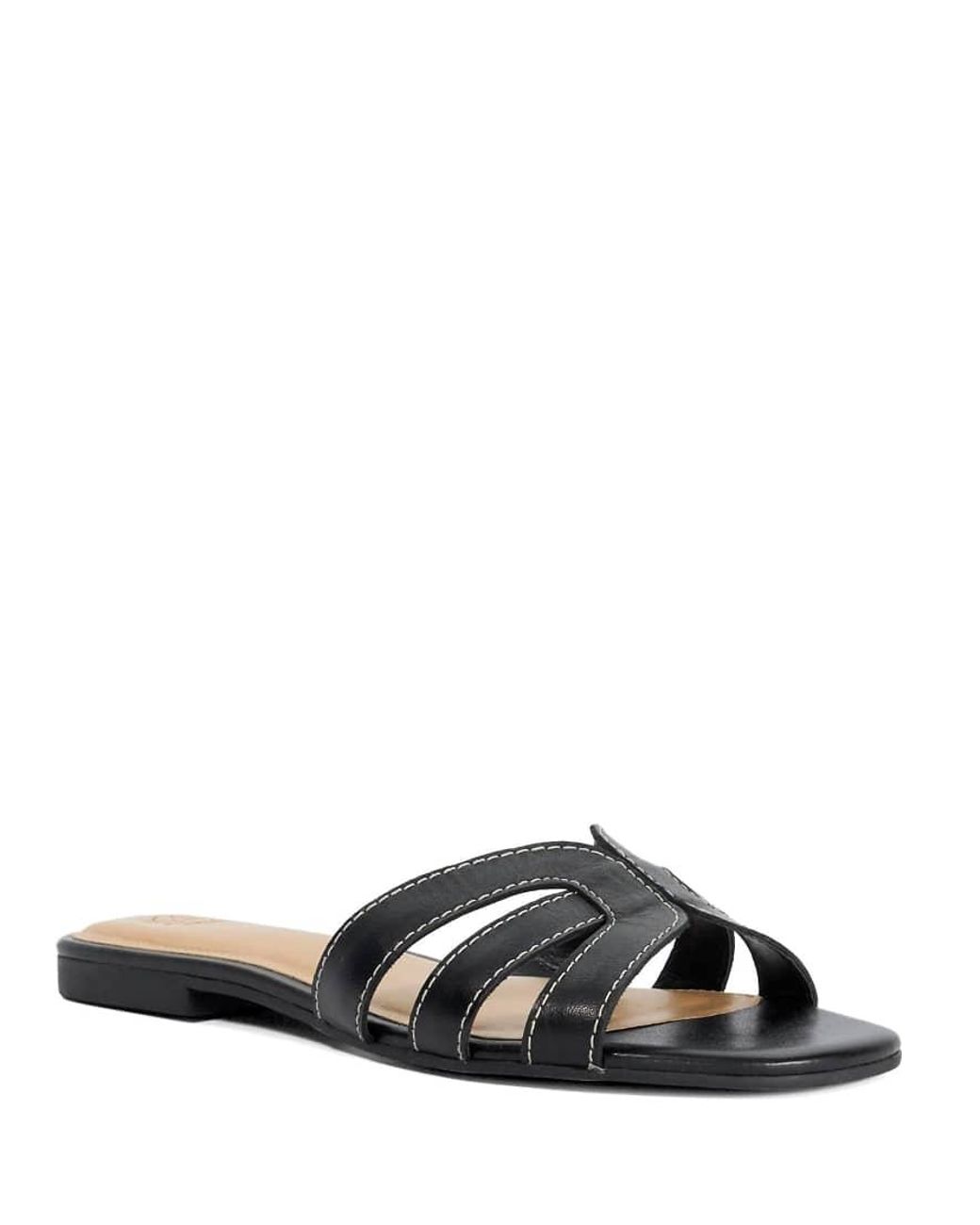 Dune Black Larrissa Flat Leather Slip On Sandals