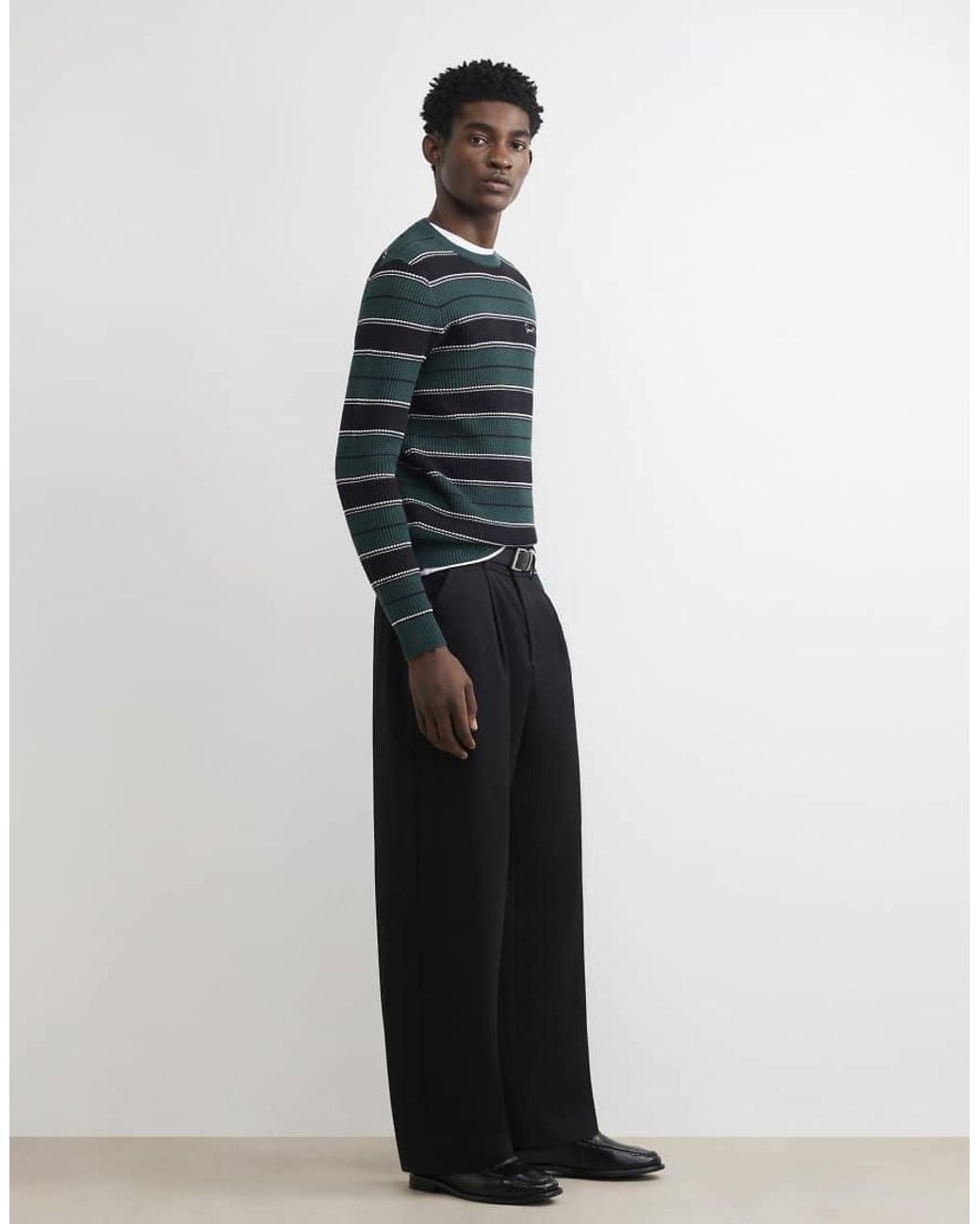 River Island Gray Slim Fit Stripe Knit Long Sleeve Jumper for men