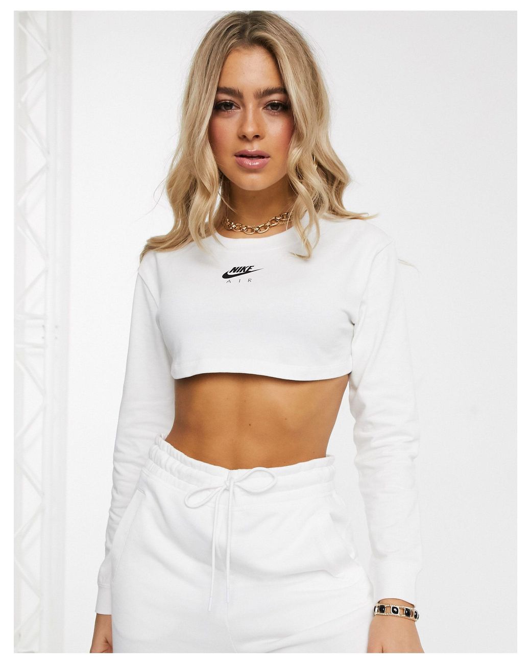 Nike Cotton Air Long Sleeve White Super Crop Top | Lyst Australia