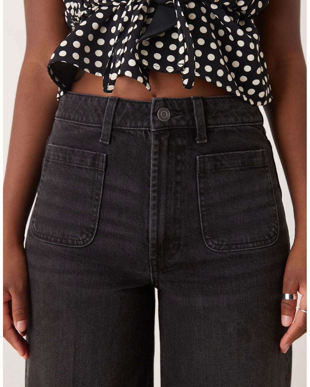 ASOS High Waist Wide Leg Jeans With Front Pockets in Black | Lyst