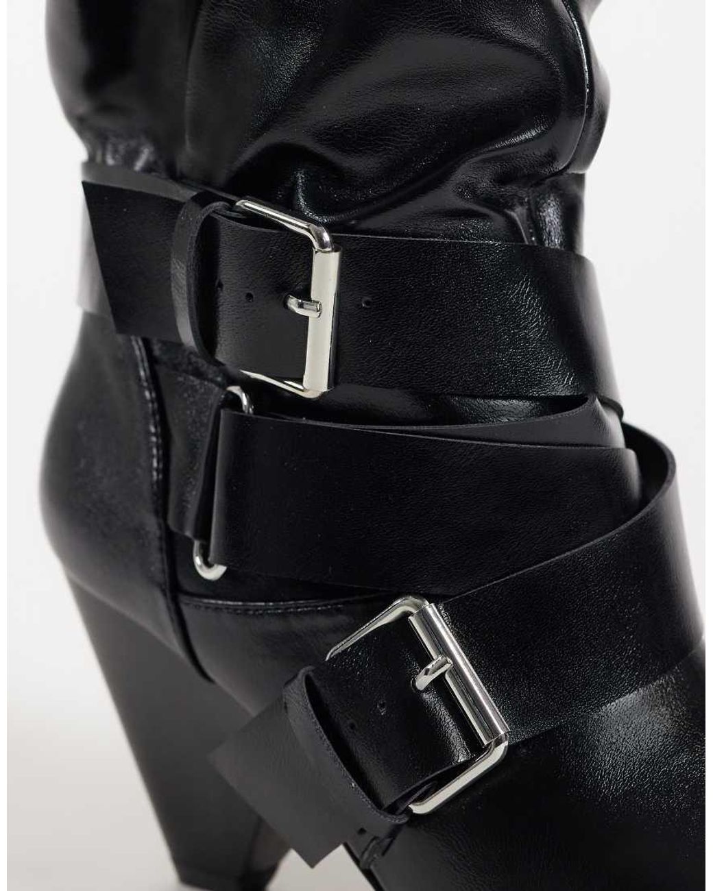 ASOS Black Cade Buckle Detail Heeled Slouch Boots