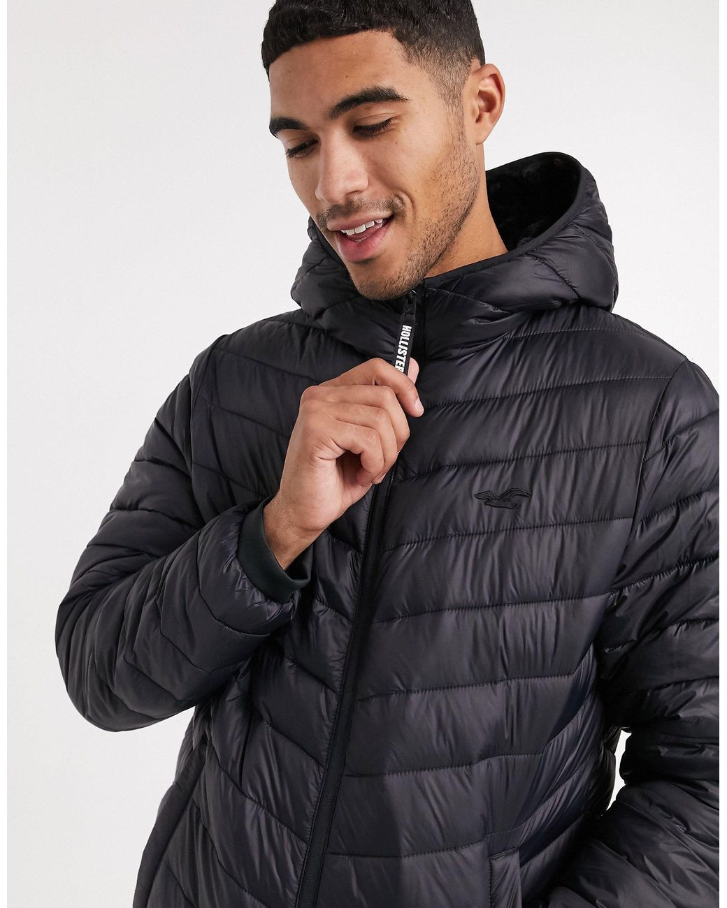 Hollister Cozy Lined Hooded Puffer Jacket in Black for Men | Lyst