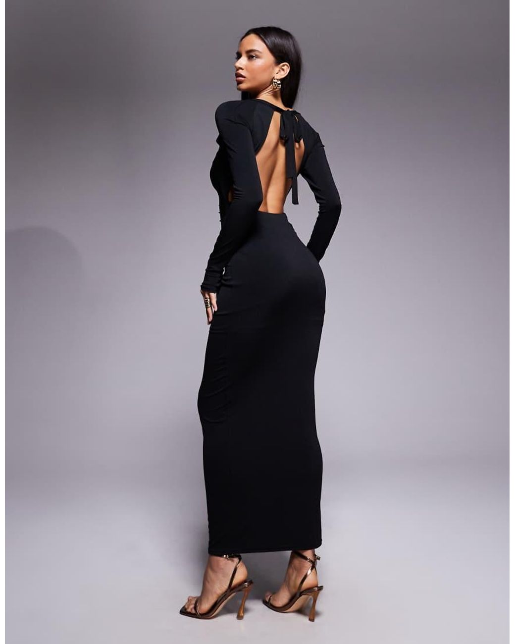 TFNC London Blue Long Sleeve Shoulder Cut Out Open Back Maxi Dress