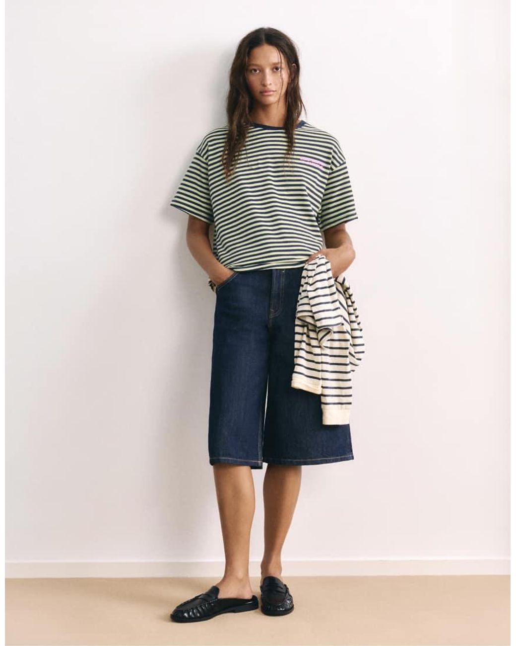 Pull&Bear Blue Striped T-Shirt With Text