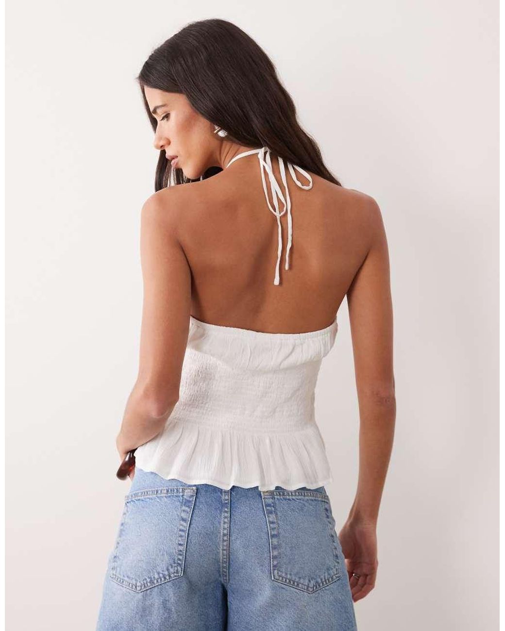 Mango White Teen Textured Halterneck Top