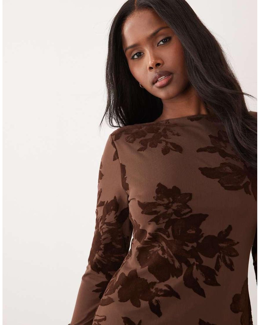 ASOS Orange Flocked Floral Mini Dress With Flute Sleeve