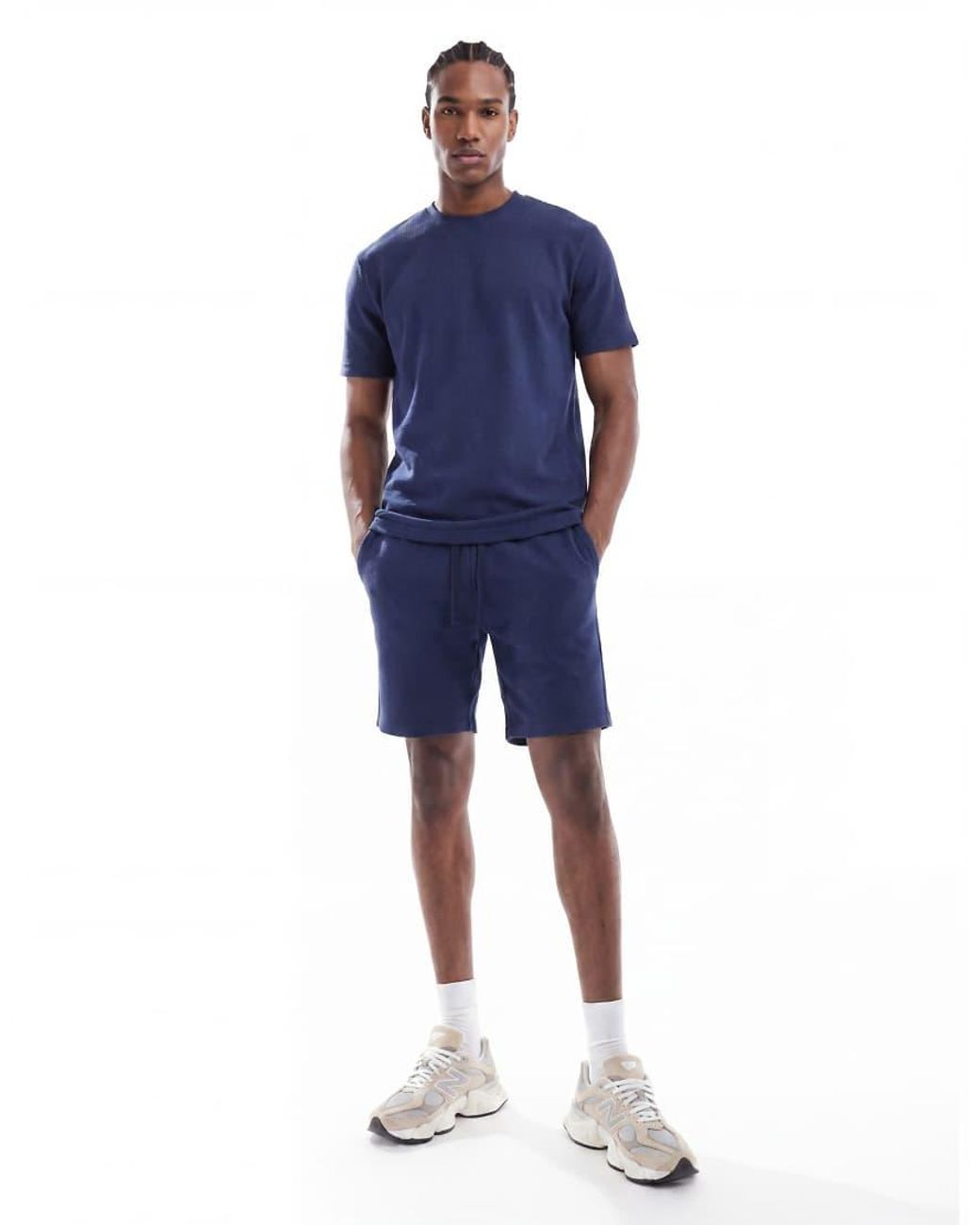 Only & Sons Blue Waffle Short Co-ord for men