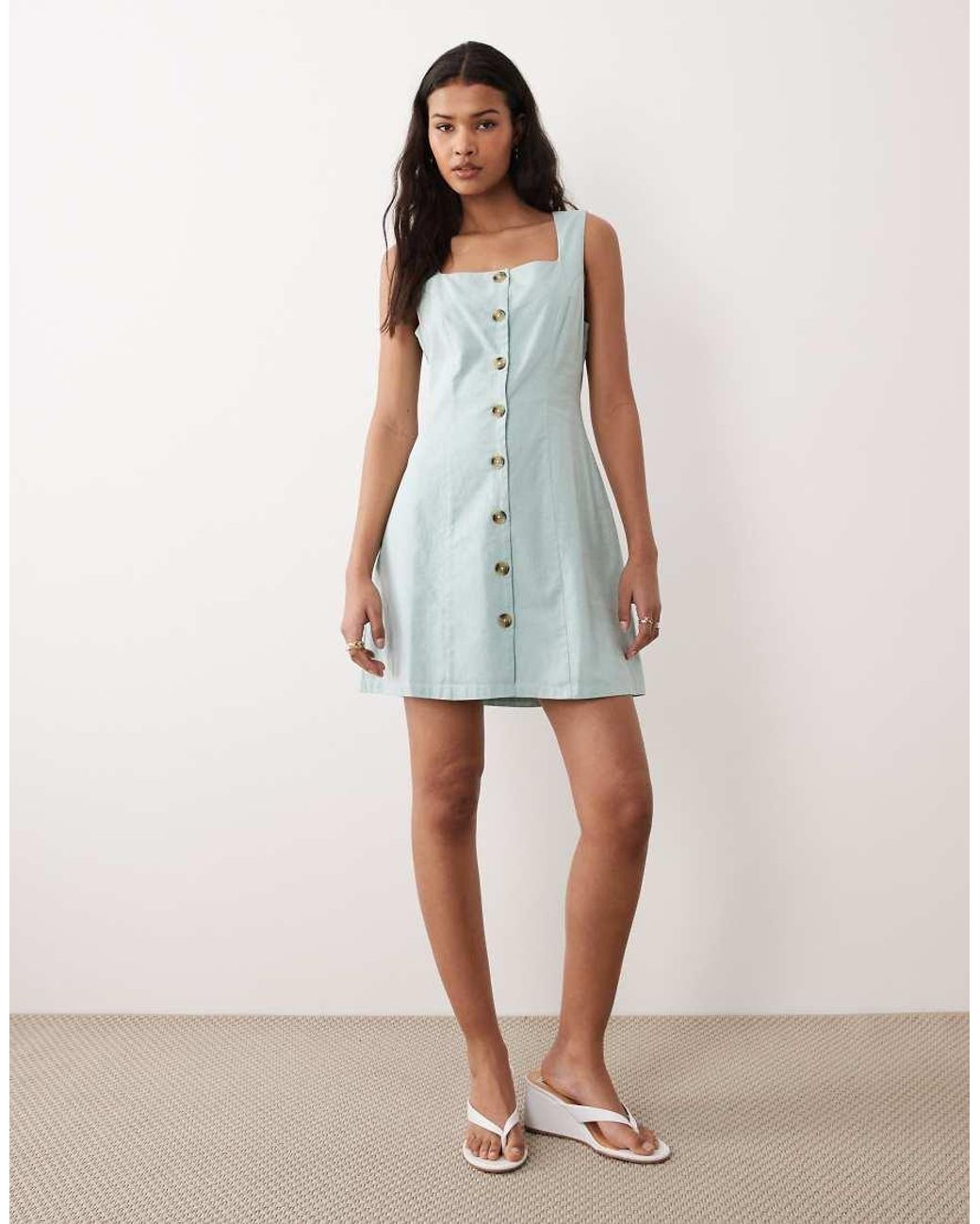 Nobody's Child Blue Rosie Square Neck Mini Dress With Button Front