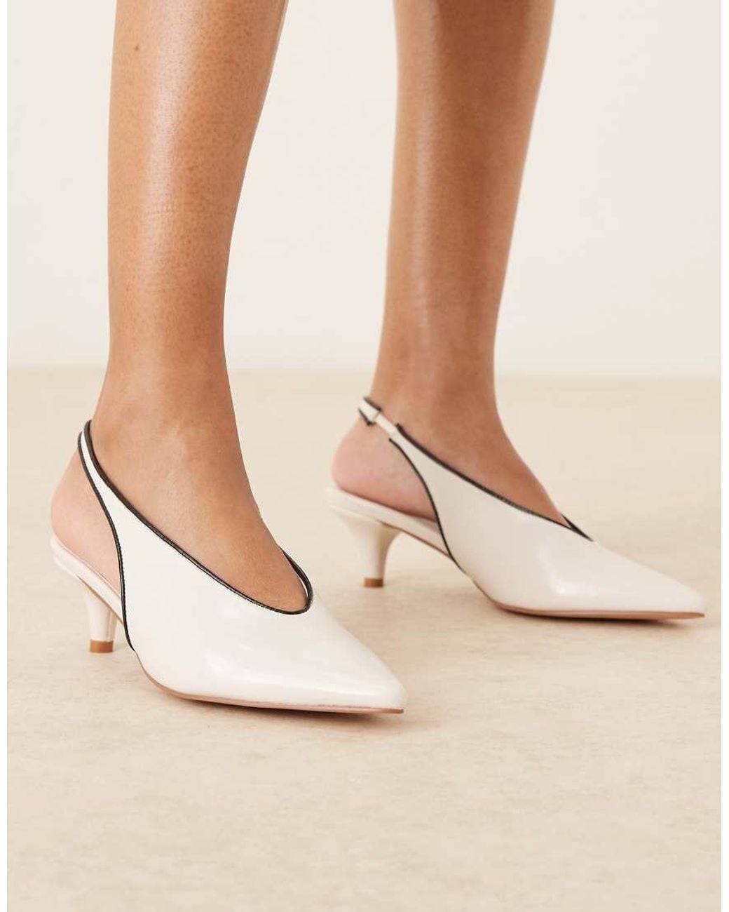 Glamorous Natural Slingback Kitten Heel Shoes