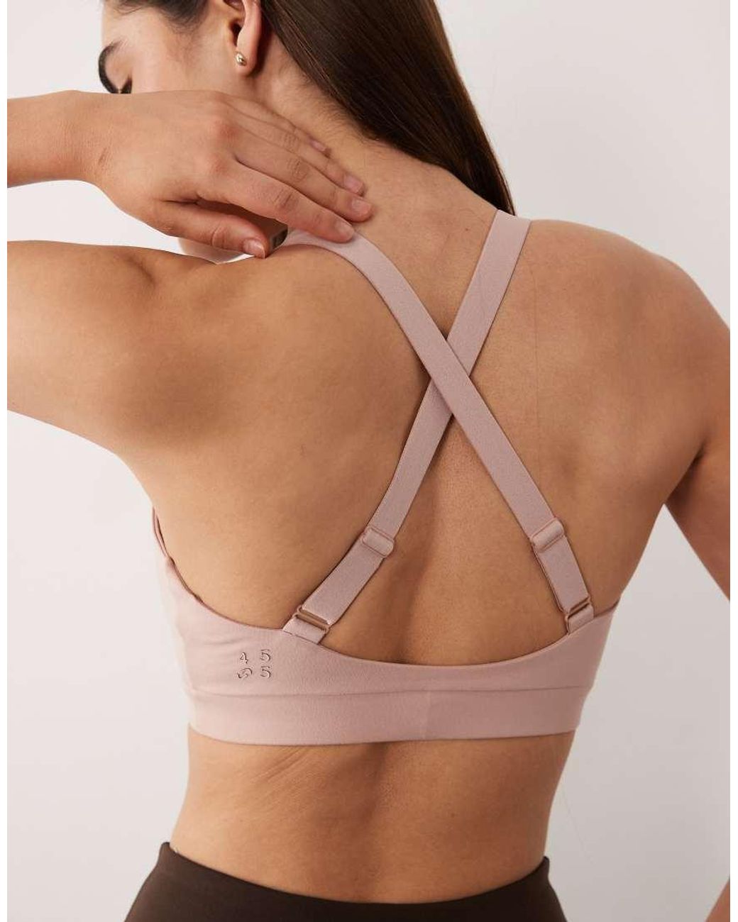 4505 Brown V Neck Medium Support Sports Bra With Adjustable Straps