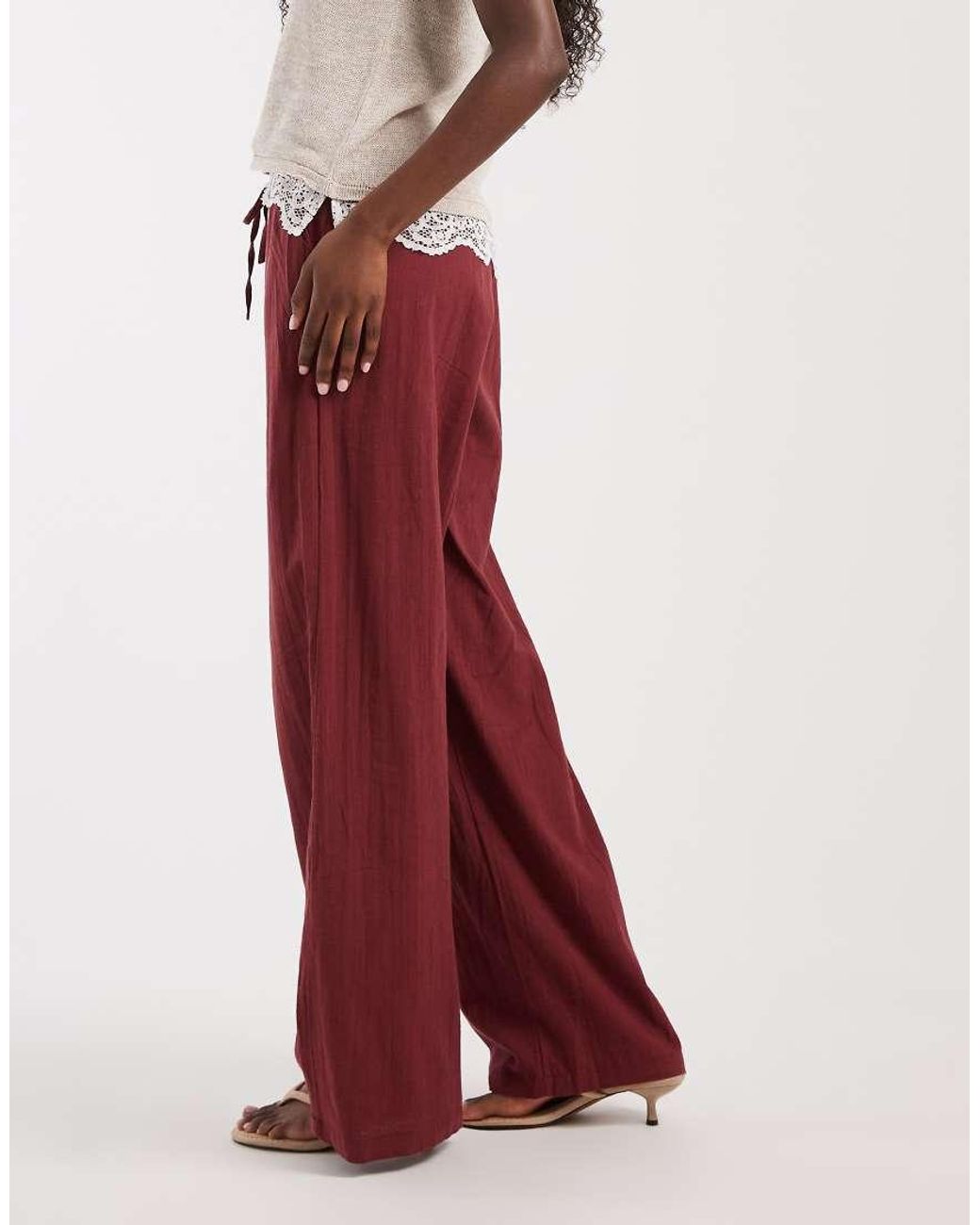 ONLY Red Wide Leg Linen Look Pants