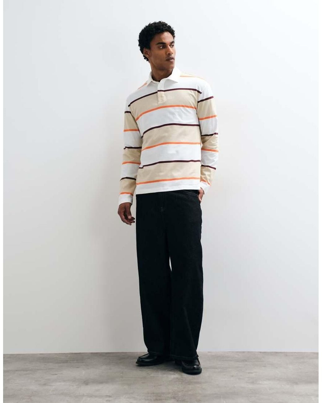 ASOS White Relaxed Long Sleeve Rugby Polo for men