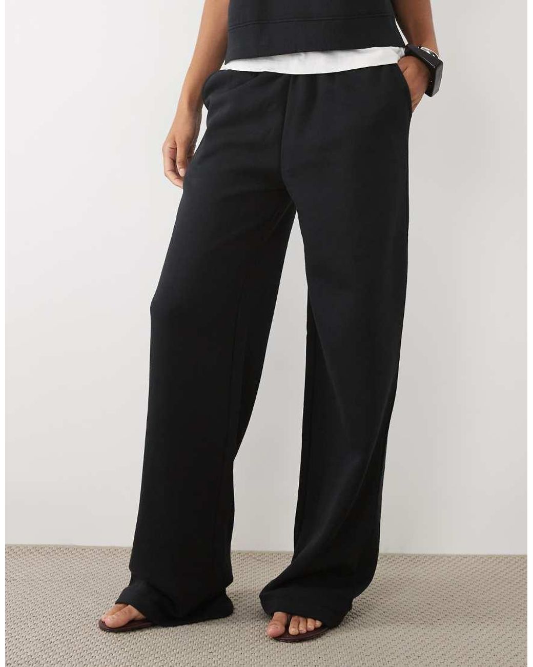 ASOS Black Asos Design Tall Wide Leg Brushback Trackies