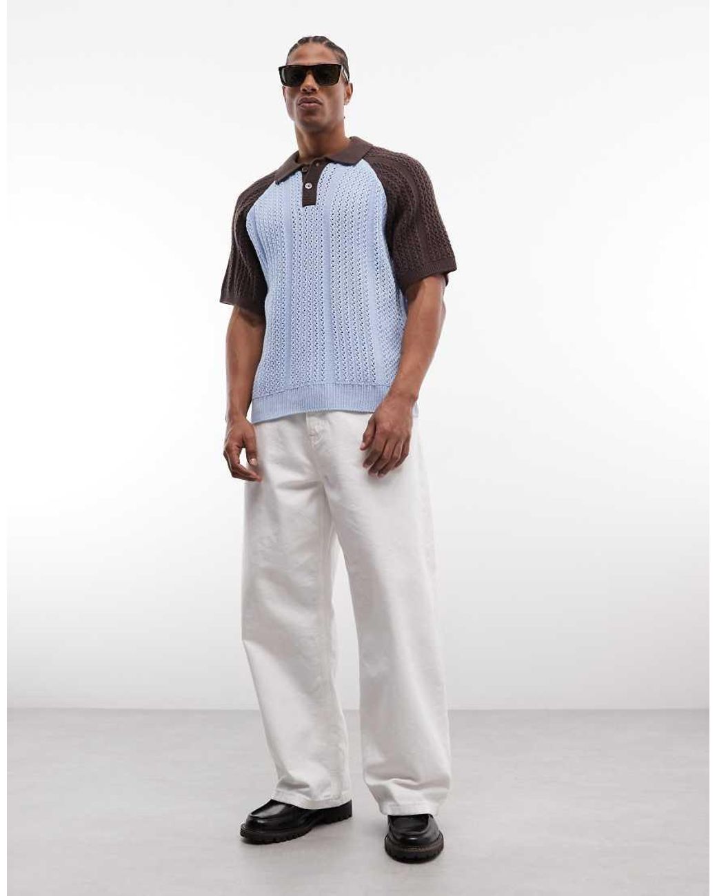 Obey Blue Abel Knitted Polo Shirt With Contrasting Sleeves for men