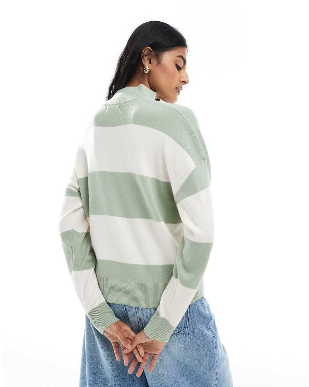 Brave Soul Green Striped Half Zip Knitted Jumper