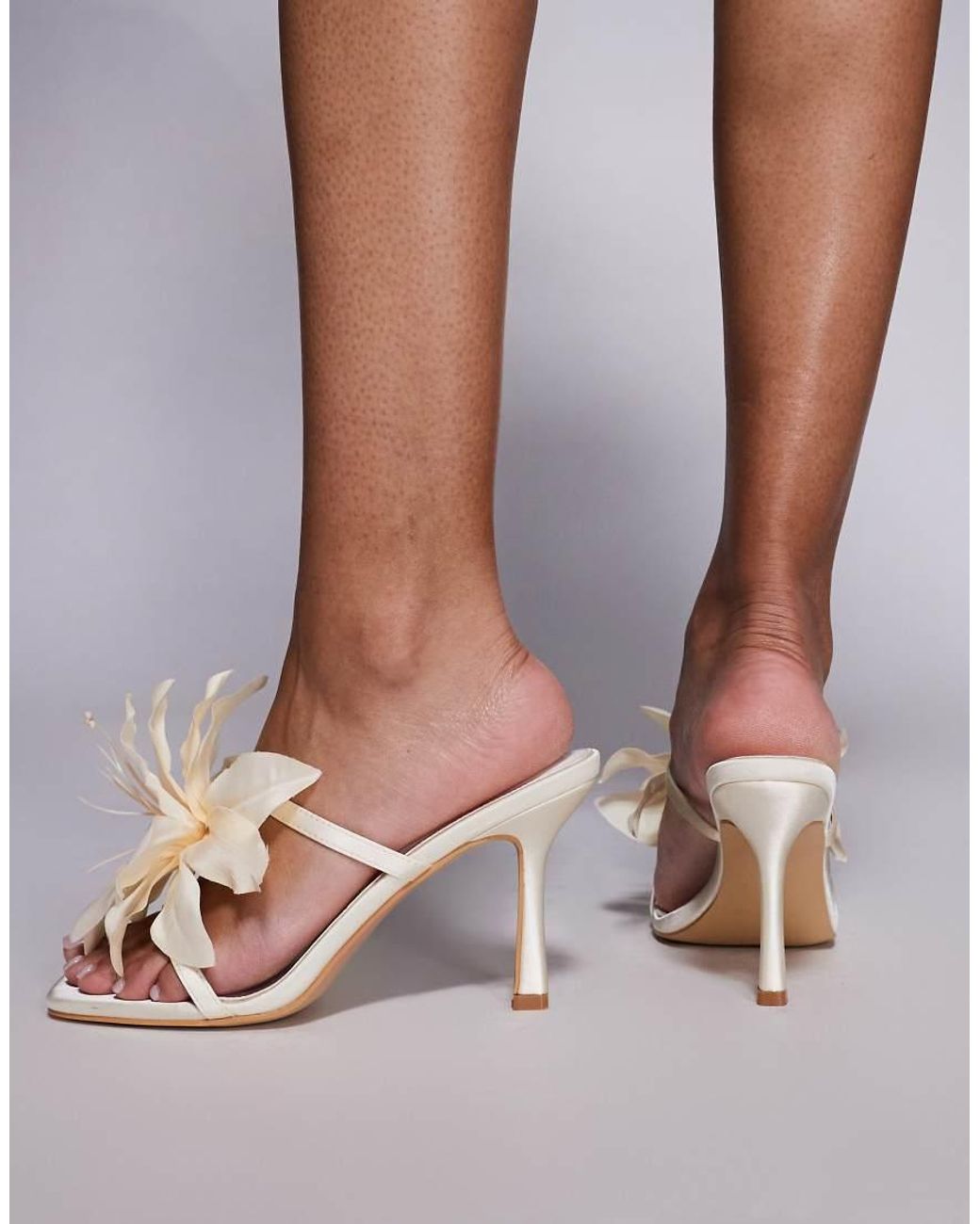 Public Desire Brown Heeled Mule Sandal With Flower Detail