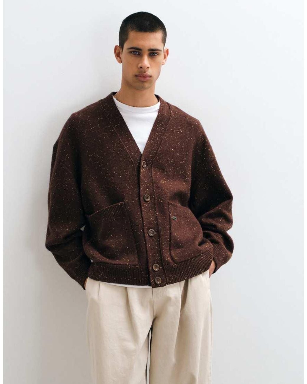 Timberland Brown Wool Blend Speckle Yarn Cardigan for men