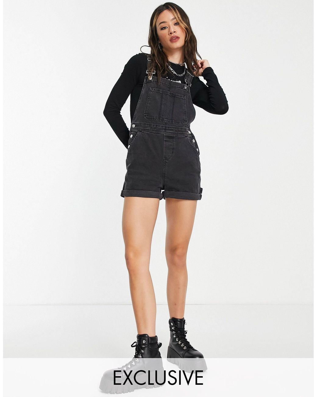 Inspired - salopette di jeans corta slavatoReclaimed (vintage) in Denim di  colore Nero | Lyst