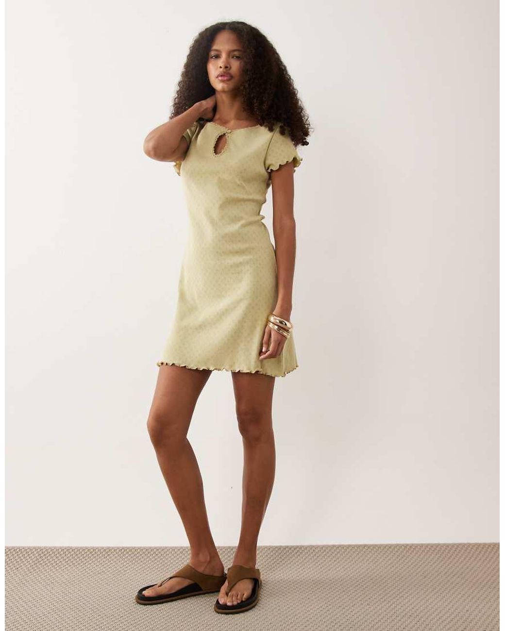 Miss Selfridge Natural Pointelle Keyhole Mini Dress