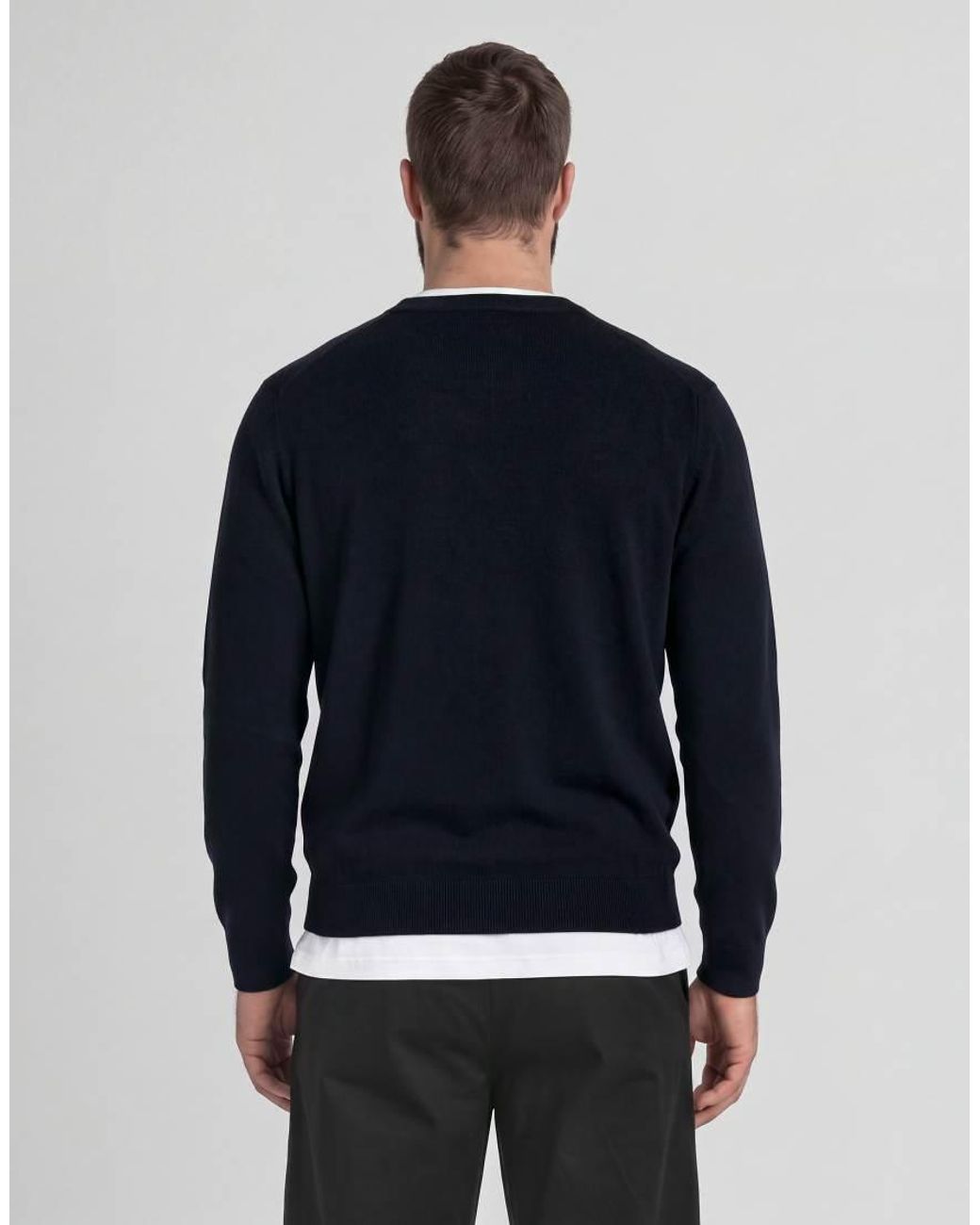 Lyle & Scott Blue Mid Knits Cotton Merino V Neck Jumper for men