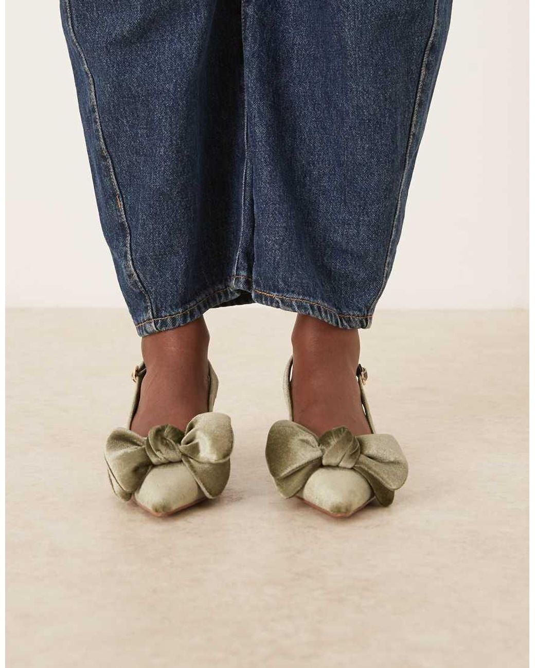 ASOS Blue Wide Fit Symbol Bow Slingback Mid Block Heeled Shoes