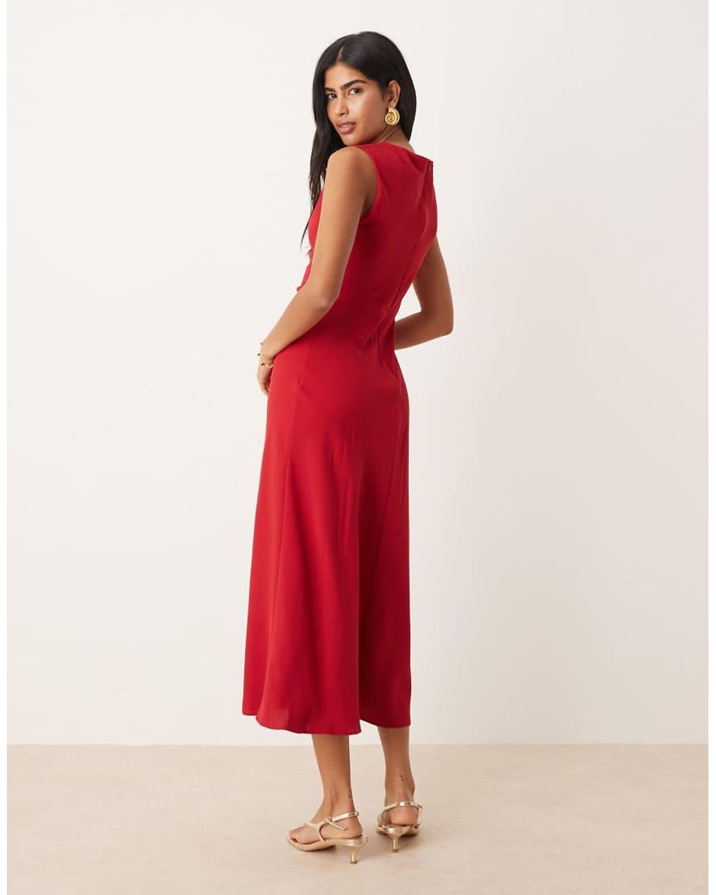 Mango Red Slash Neck Midi Dress