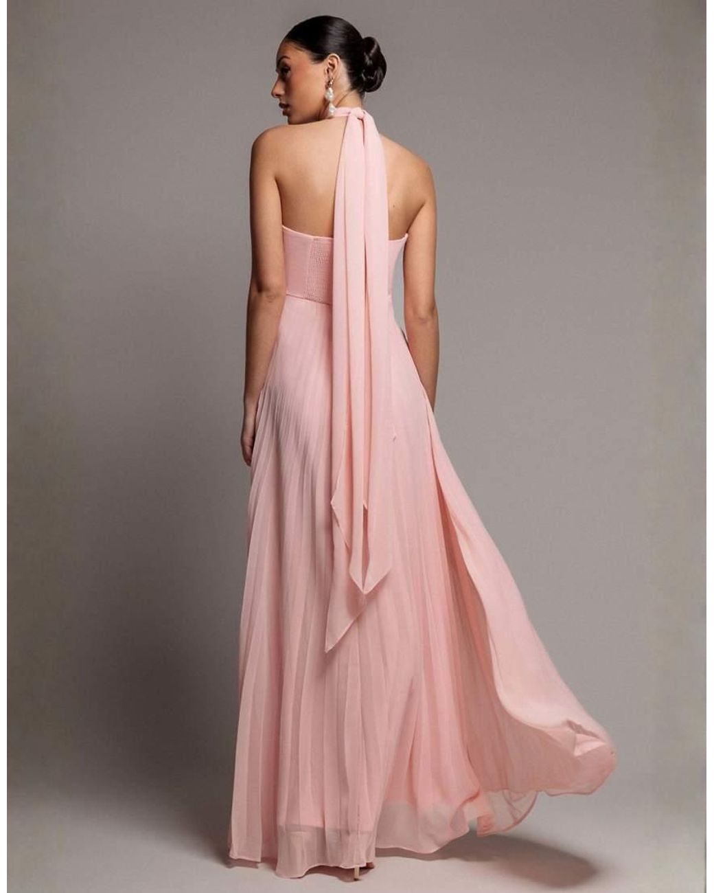 Goddiva Pink Sleeveless Pleated Chiffon Multiway Scarf Maxi Dress