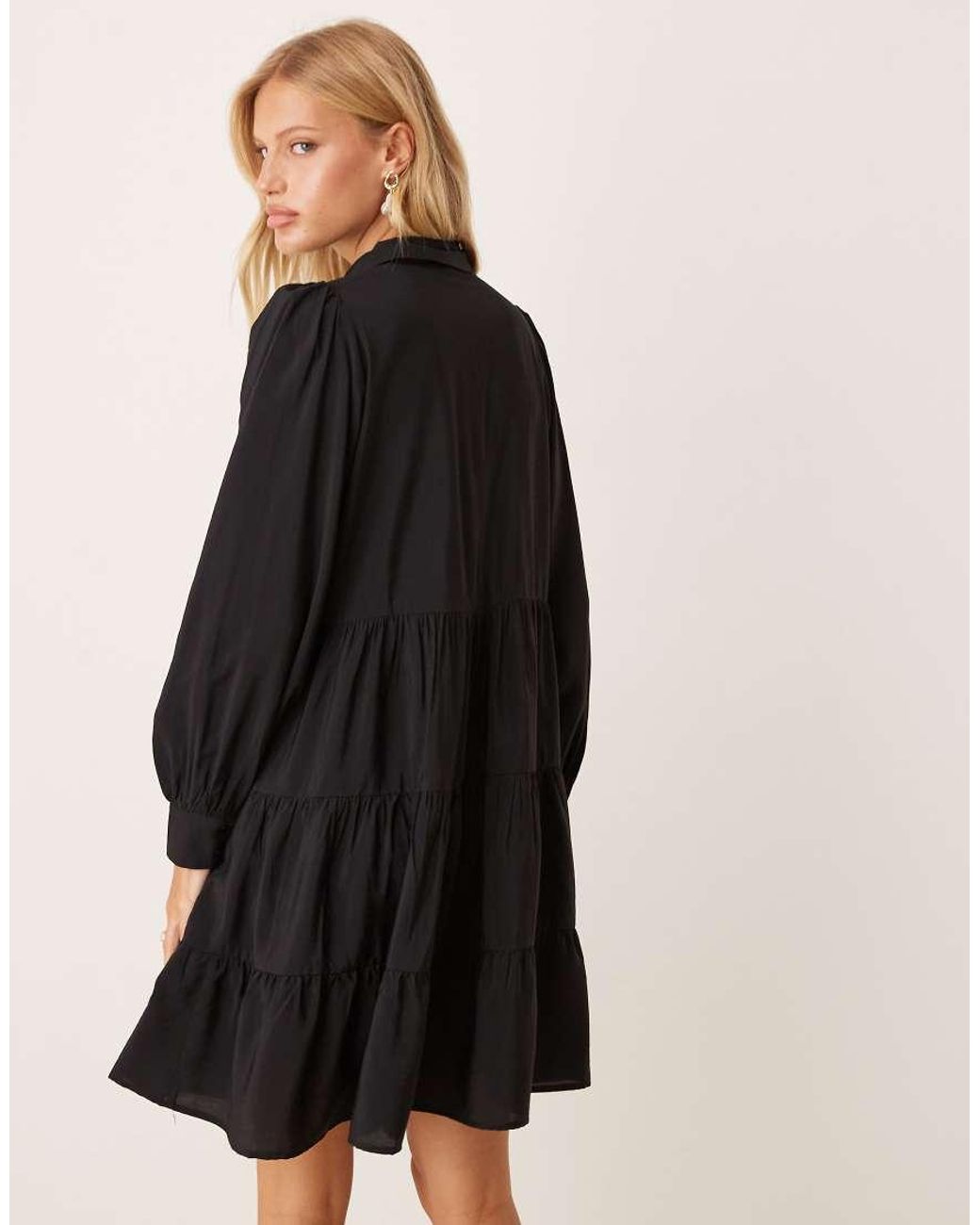 Y.A.S Black Long Sleeve Tiered Mini Shirt Dress
