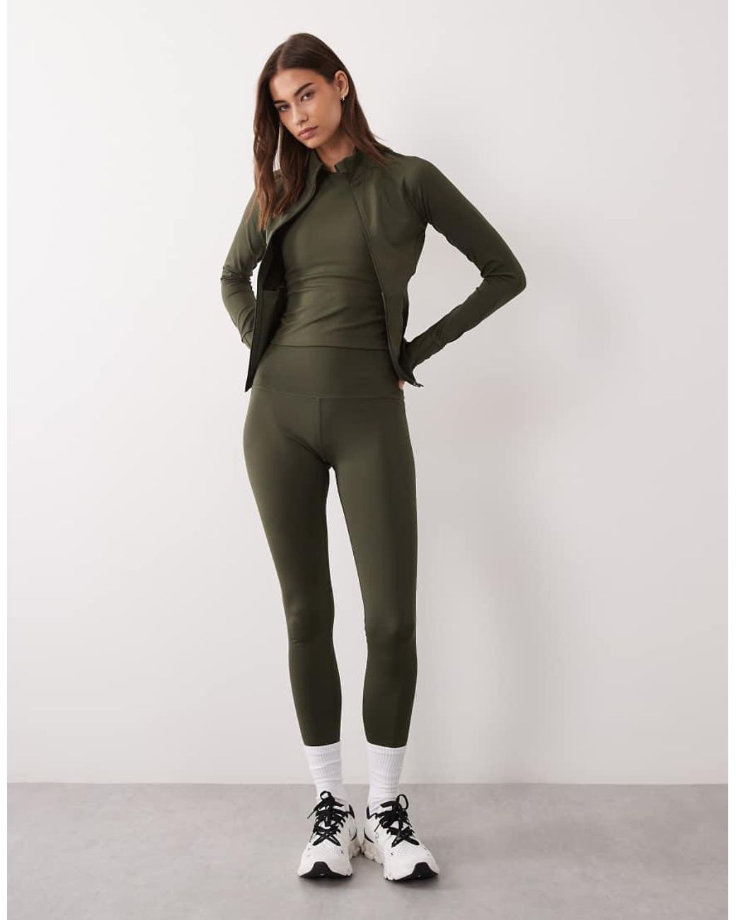 4505 Green Icon Active Zip Up Sculpting Long Sleeve Jacket With Zip Pockets
